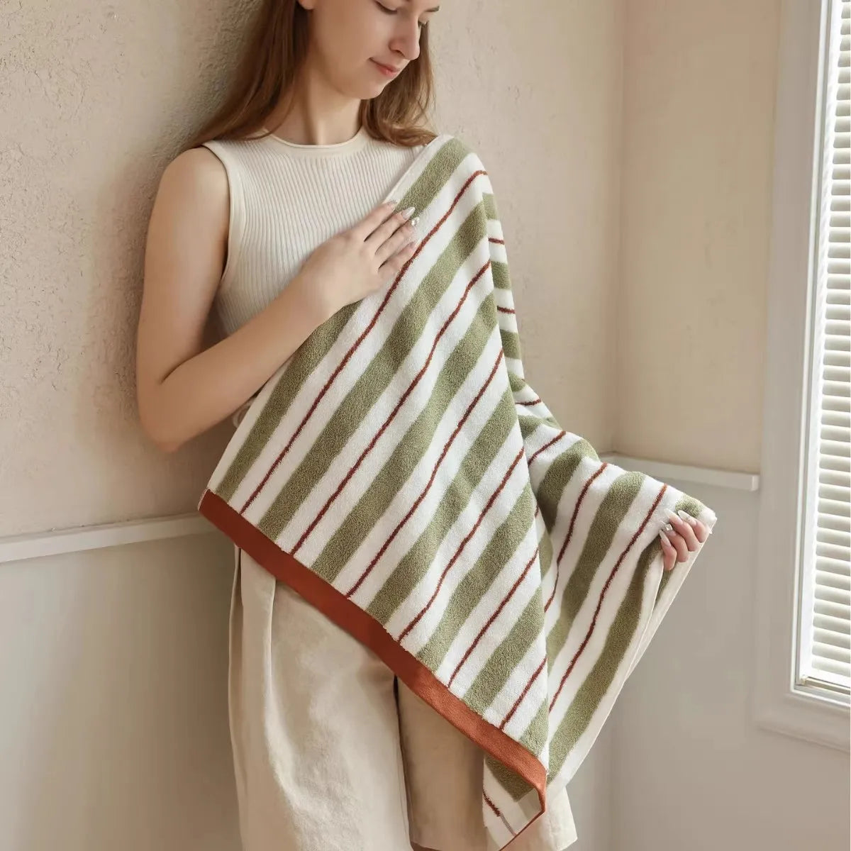 Striped Geometric Cotton Towels Soft Face Towel Long-Staple Cotton Absorbent Bath Towel Household Hotel Towels