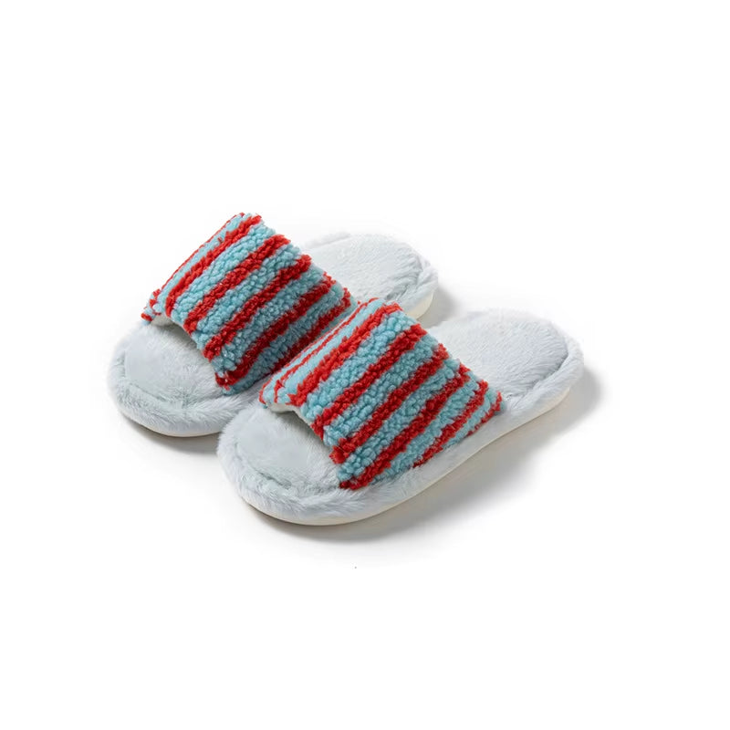 Color Block Fur Cotton Slippers
