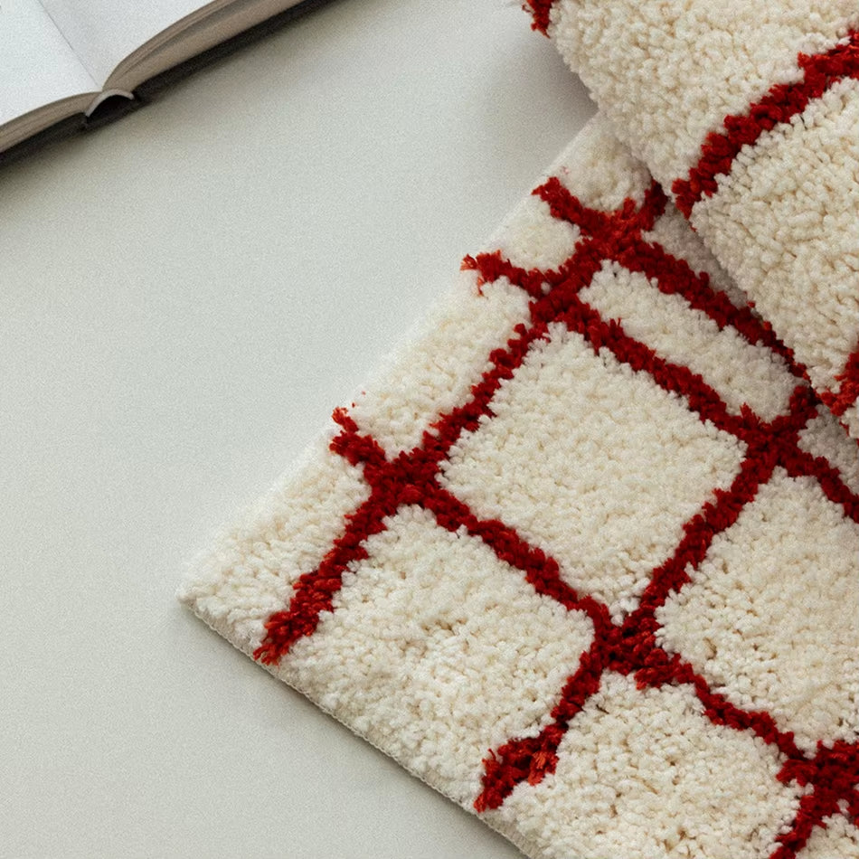 Minimal Red Plaid Tufted Carpet