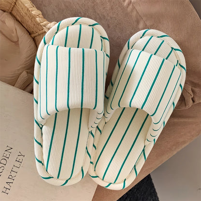 Comfortable Cotton Linen Slippers for Women Stripe Design Versatile Floor Oes Soft Bot New Sle Four Seasons Universal