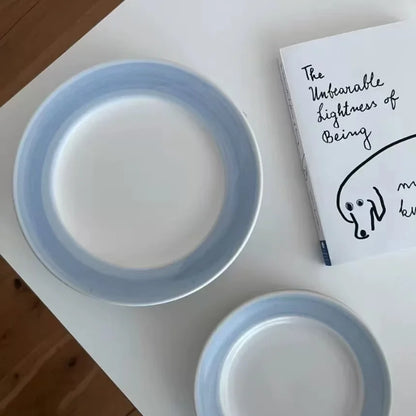 Hand Drawn Gradient Blue Dessert Plate Dining Plate Korea Style Brunch Tableware Vegetable Fruit Dish Cold Style Ornament