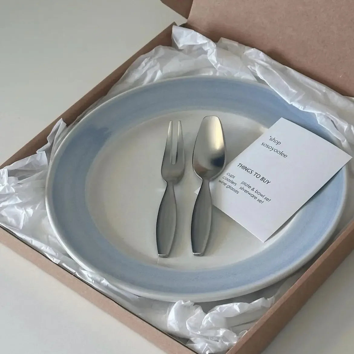 Hand Drawn Gradient Blue Dessert Plate Dining Plate Korea Style Brunch Tableware Vegetable Fruit Dish Cold Style Ornament