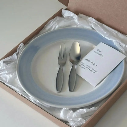 Hand Drawn Gradient Blue Dessert Plate Dining Plate Korea Style Brunch Tableware Vegetable Fruit Dish Cold Style Ornament