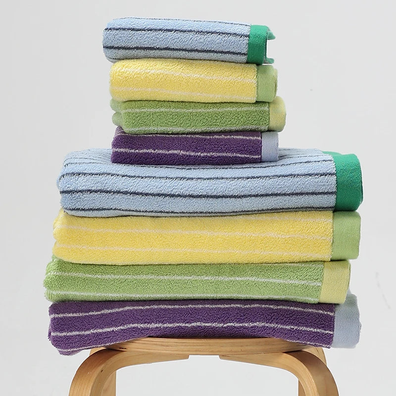 Striped Geometric Cotton Towels Soft Face Towel Long-Staple Cotton Absorbent Bath Towel Household Hotel Towels