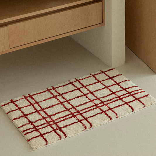 Minimal Red Plaid Tufted Carpet