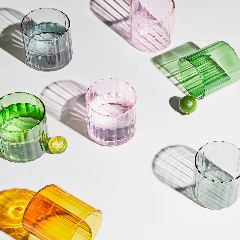 6 Colors Glass Cups Heat Resistant Glass Cup Brewing Mugs Stripe Glass Tea Office Juice Coffee Milk Mug Family Cups
