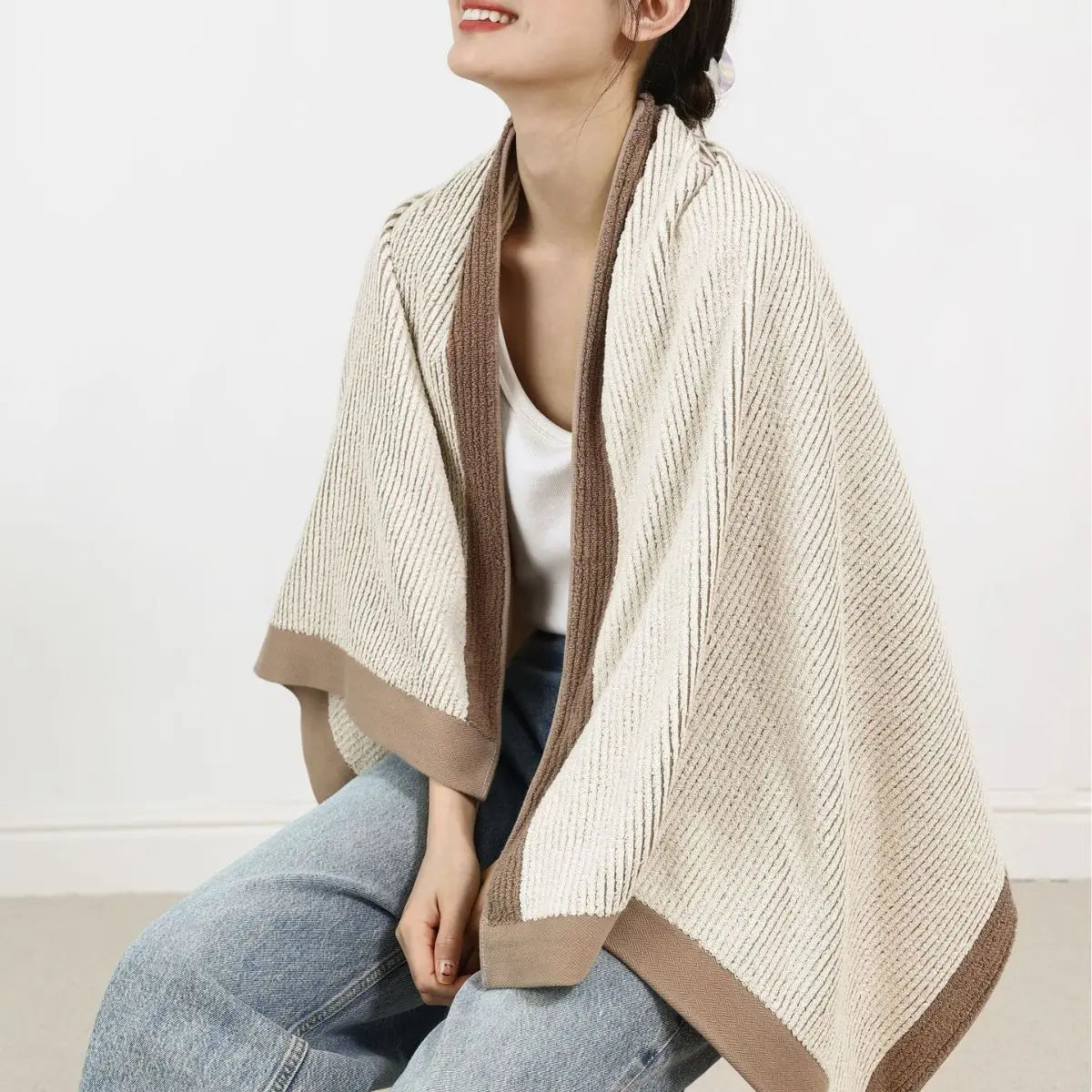 Green Blue Stripe Cotton Skin-Friendly Towel Soft Face Bath Towels Soft Absorbent Face Towel
