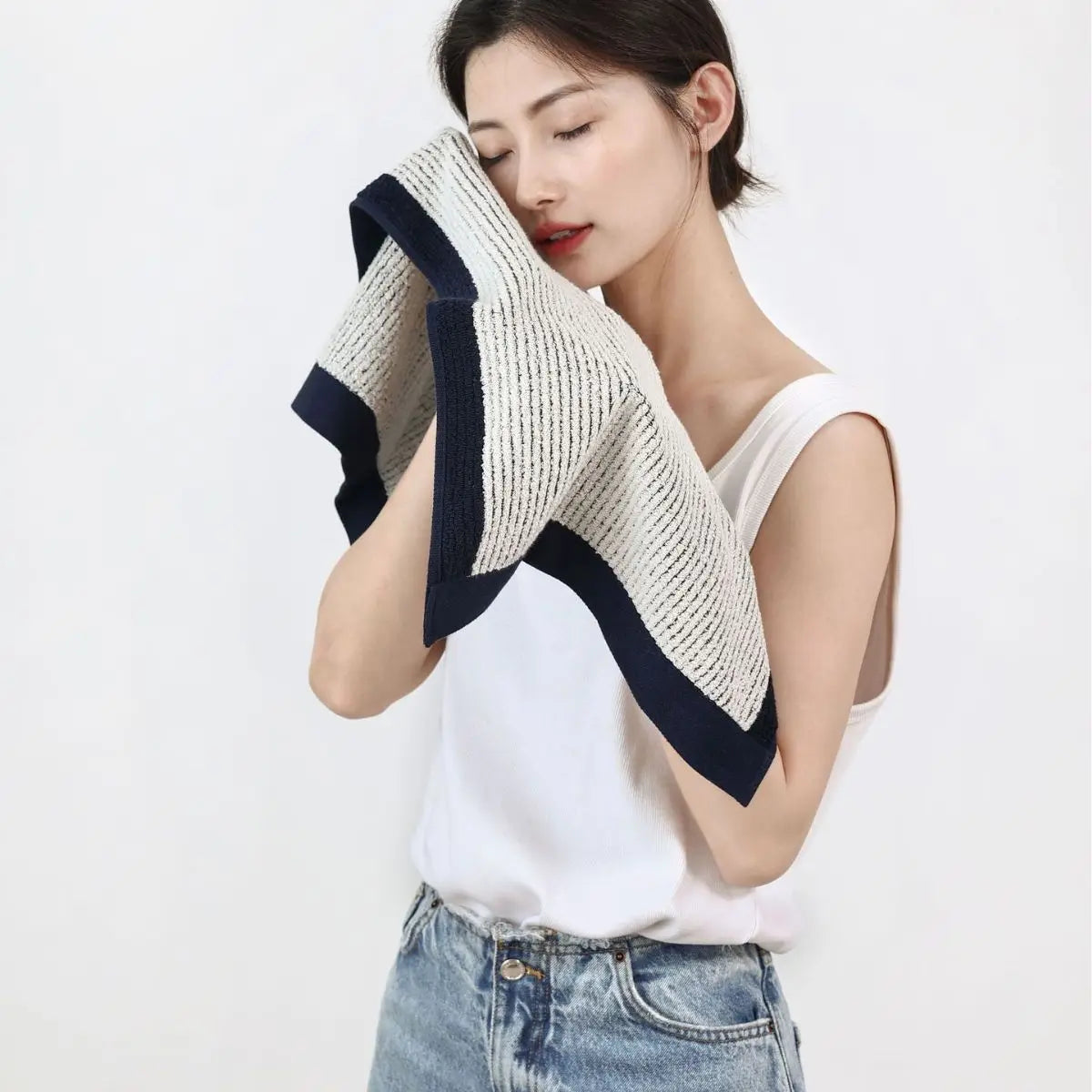 Green Blue Stripe Cotton Skin-Friendly Towel Soft Face Bath Towels Soft Absorbent Face Towel