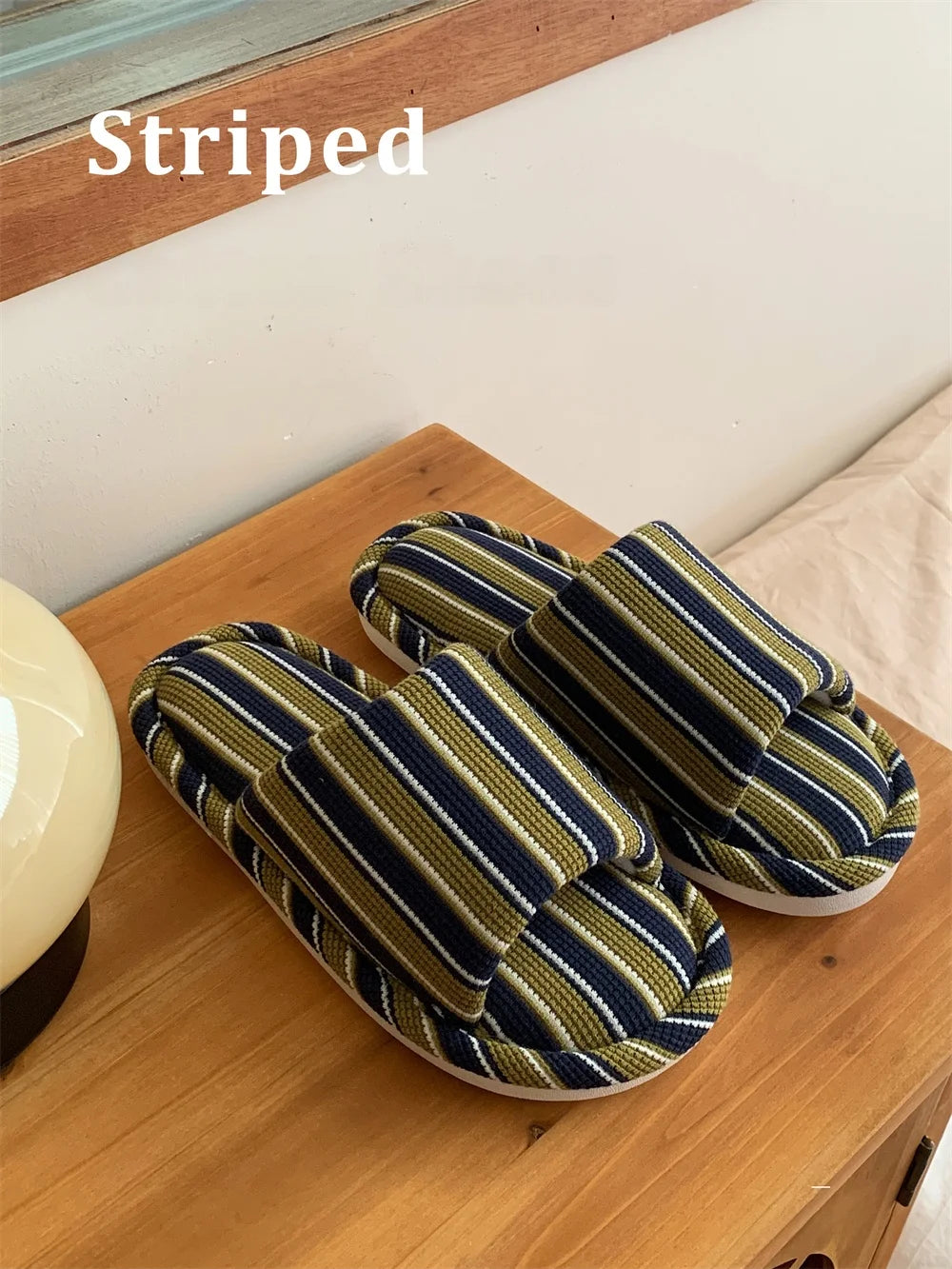 Comfortable Cotton Linen Slippers for Women Stripe Design Versatile Floor Oes Soft Bot New Sle Four Seasons Universal