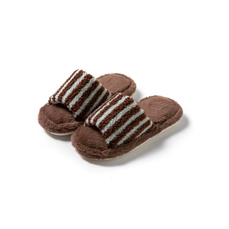 Color Block Fur Cotton Slippers