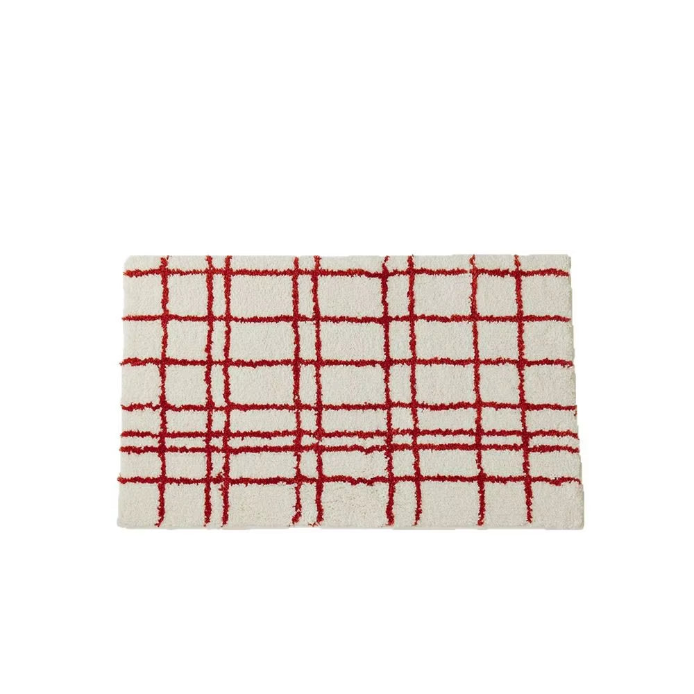 Minimal Red Plaid Tufted Carpet