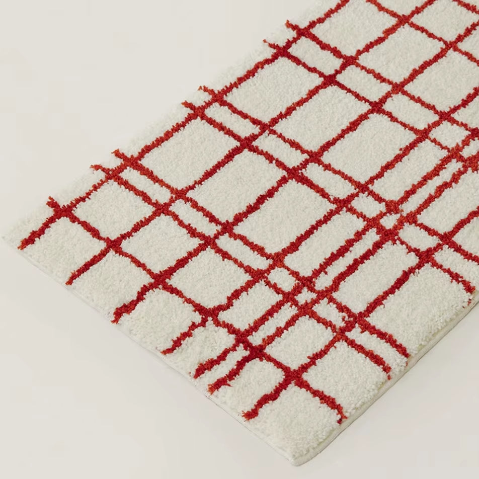 Minimal Red Plaid Tufted Carpet