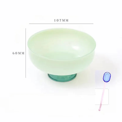 Color Blocking Glass Bowl Soup Bowl Tableware Decoration Household Heat-Resistant Transparent Bowl Spoon Set Fruit Salad Bowl