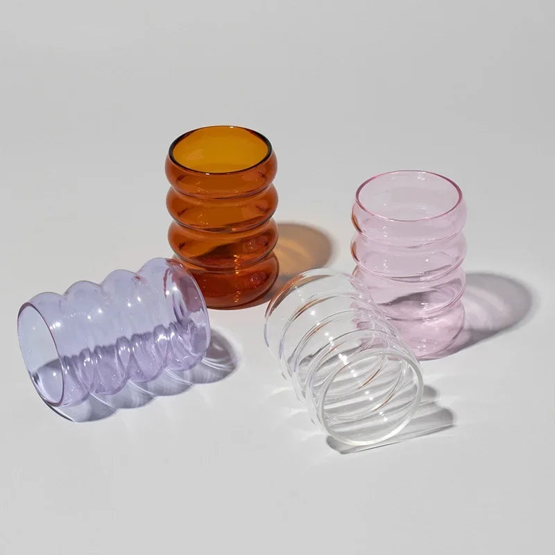 Creative Glass Cup Heat-Resistant Tumbler Drinkware Tea Juice Milk Coffee Mug Home Water Glasses Ripple Mug 250Ml