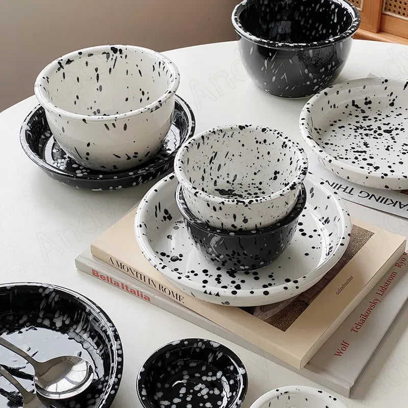 Modern Ceramic Plate Set Creative Splashing Ink Decor Breakfast Bread Plates Afternoon Tea Desktop Dessert Dish Kitchen Cutlery