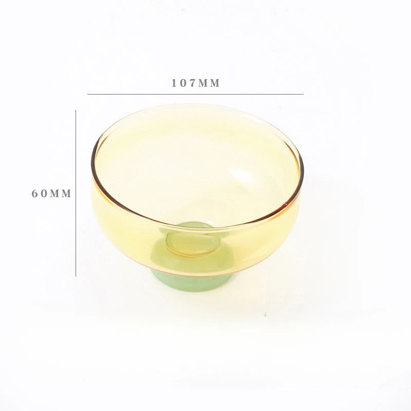 Color Blocking Glass Bowl Soup Bowl Tableware Decoration Household Heat-Resistant Transparent Bowl Spoon Set Fruit Salad Bowl
