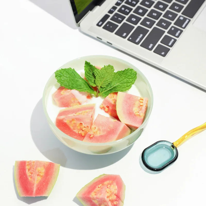 Color Blocking Glass Bowl Soup Bowl Tableware Decoration Household Heat-Resistant Transparent Bowl Spoon Set Fruit Salad Bowl