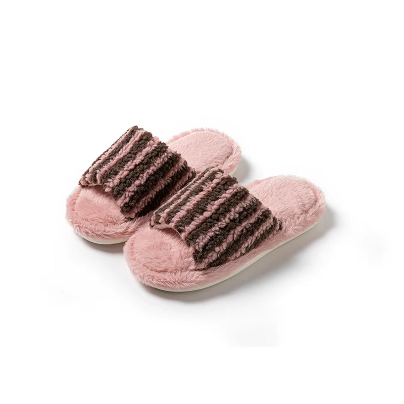 Color Block Fur Cotton Slippers