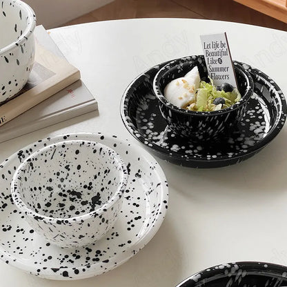 Modern Ceramic Plate Set Creative Splashing Ink Decor Breakfast Bread Plates Afternoon Tea Desktop Dessert Dish Kitchen Cutlery