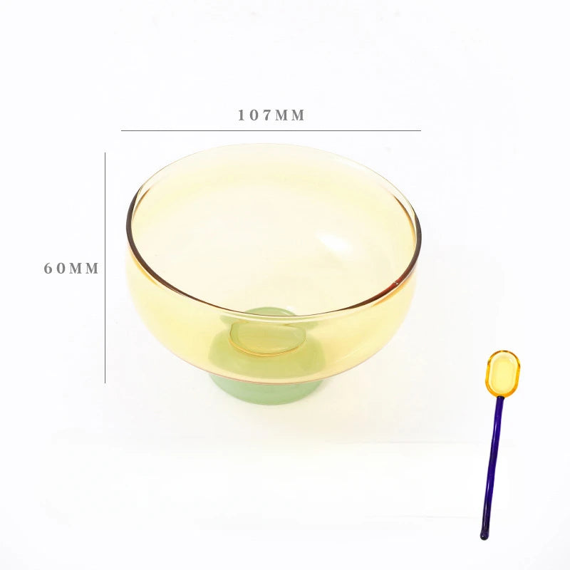 Color Blocking Glass Bowl Soup Bowl Tableware Decoration Household Heat-Resistant Transparent Bowl Spoon Set Fruit Salad Bowl