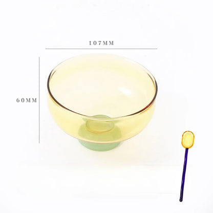 Color Blocking Glass Bowl Soup Bowl Tableware Decoration Household Heat-Resistant Transparent Bowl Spoon Set Fruit Salad Bowl