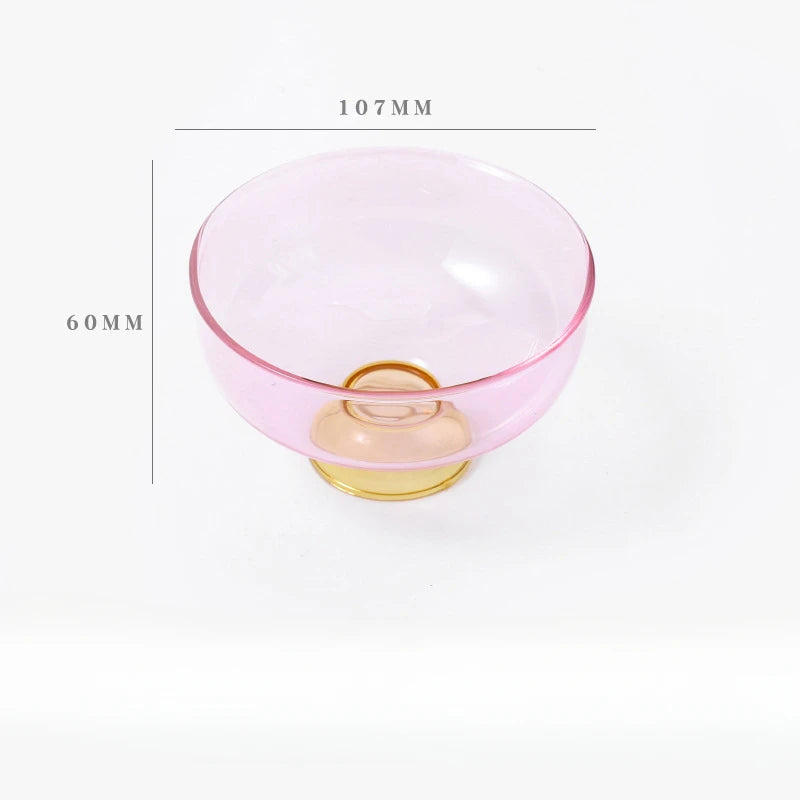 Color Blocking Glass Bowl Soup Bowl Tableware Decoration Household Heat-Resistant Transparent Bowl Spoon Set Fruit Salad Bowl