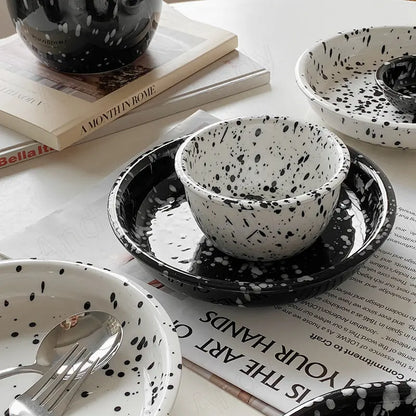 Modern Ceramic Plate Set Creative Splashing Ink Decor Breakfast Bread Plates Afternoon Tea Desktop Dessert Dish Kitchen Cutlery