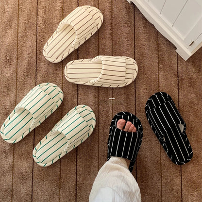 Comfortable Cotton Linen Slippers for Women Stripe Design Versatile Floor Oes Soft Bot New Sle Four Seasons Universal