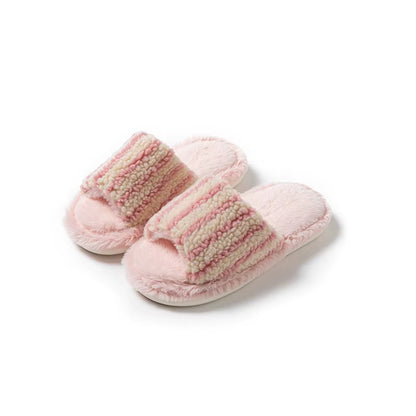 Color Block Fur Cotton Slippers