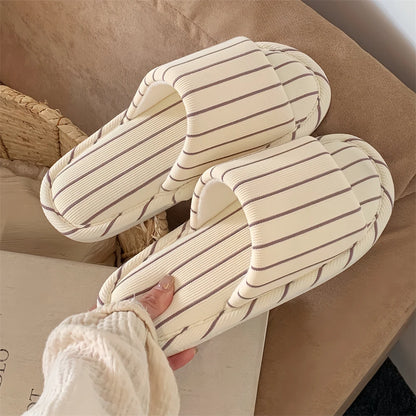 Comfortable Cotton Linen Slippers for Women Stripe Design Versatile Floor Oes Soft Bot New Sle Four Seasons Universal