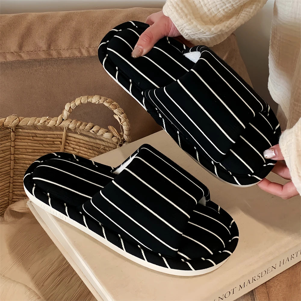 Comfortable Cotton Linen Slippers for Women Stripe Design Versatile Floor Oes Soft Bot New Sle Four Seasons Universal