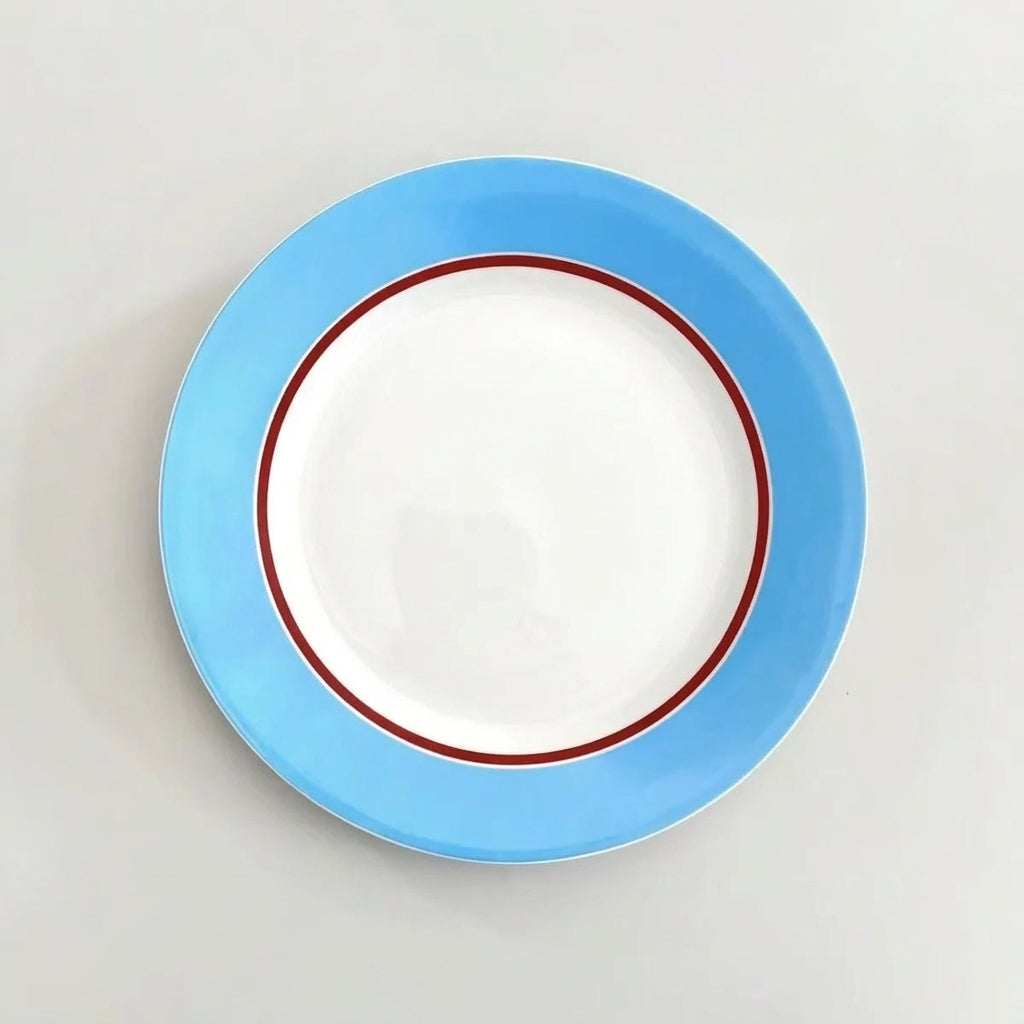 Simple Bright Blue Red Line Dining Plate French Dish Plate Dinner Plate Household Take Pictures of Beautiful Plates Salad Bowl