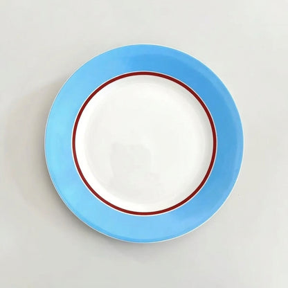 Simple Bright Blue Red Line Dining Plate French Dish Plate Dinner Plate Household Take Pictures of Beautiful Plates Salad Bowl