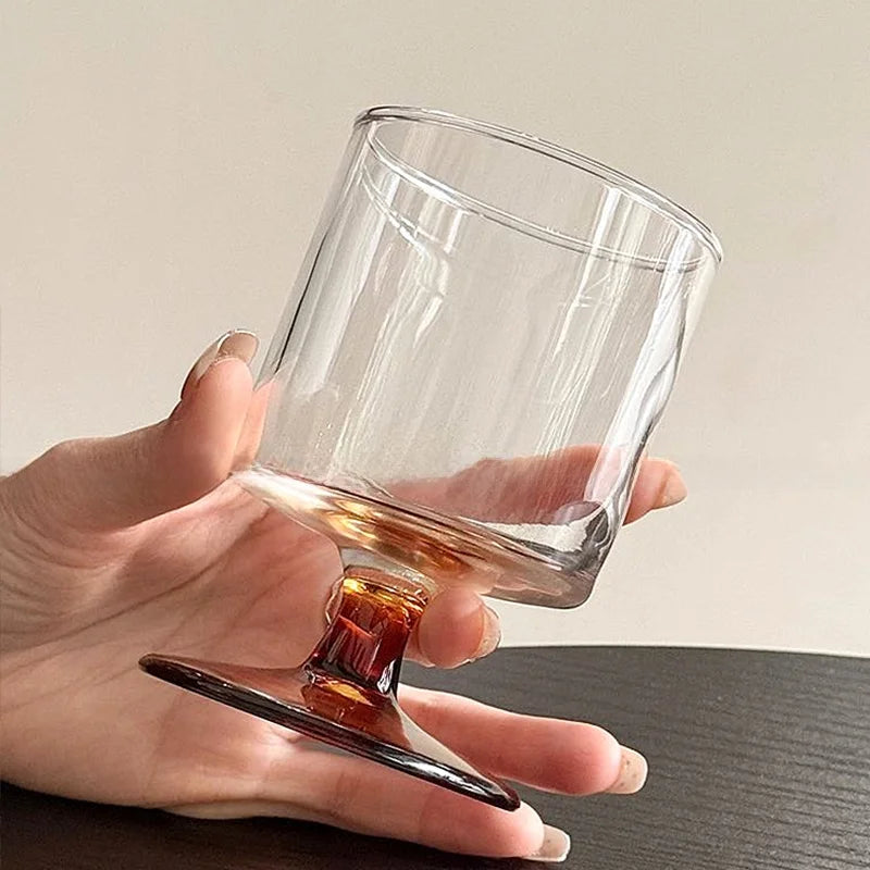 Ins Bla Base Glass Cup Juice Cup Home Use Transparent High Foot Cup Creative High-End Red Wine Cup Nordic Sle Beverage Cup