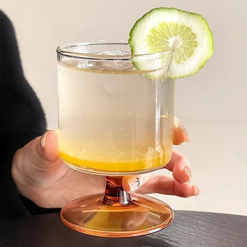 Ins Bla Base Glass Cup Juice Cup Home Use Transparent High Foot Cup Creative High-End Red Wine Cup Nordic Sle Beverage Cup