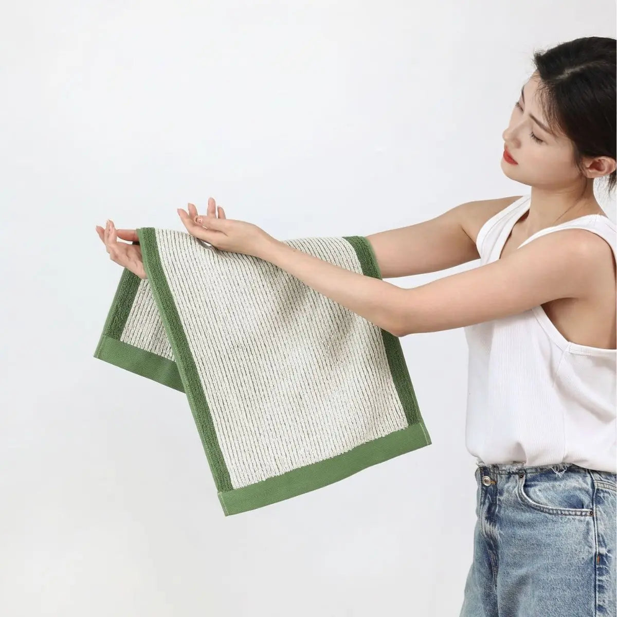 Green Blue Stripe Cotton Skin-Friendly Towel Soft Face Bath Towels Soft Absorbent Face Towel