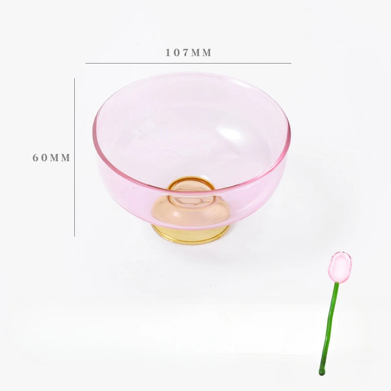 Color Blocking Glass Bowl Soup Bowl Tableware Decoration Household Heat-Resistant Transparent Bowl Spoon Set Fruit Salad Bowl