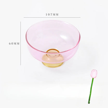 Color Blocking Glass Bowl Soup Bowl Tableware Decoration Household Heat-Resistant Transparent Bowl Spoon Set Fruit Salad Bowl