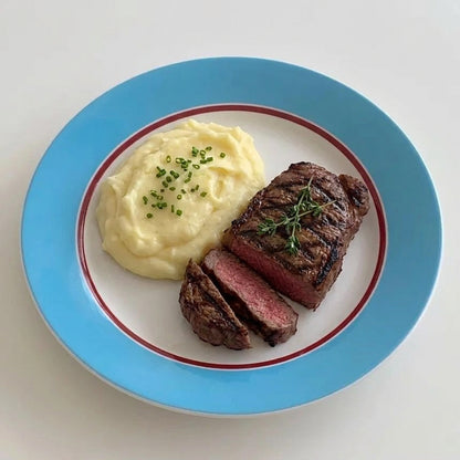 Simple Bright Blue Red Line Dining Plate French Dish Plate Dinner Plate Household Take Pictures of Beautiful Plates Salad Bowl