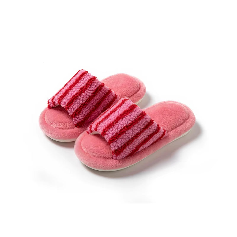 Color Block Fur Cotton Slippers