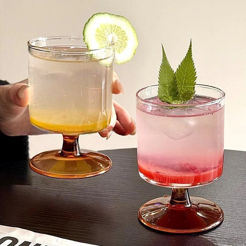 Ins Bla Base Glass Cup Juice Cup Home Use Transparent High Foot Cup Creative High-End Red Wine Cup Nordic Sle Beverage Cup