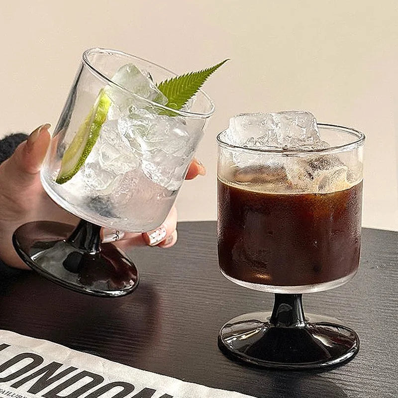 Ins Bla Base Glass Cup Juice Cup Home Use Transparent High Foot Cup Creative High-End Red Wine Cup Nordic Sle Beverage Cup