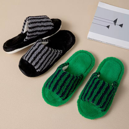Color Block Fur Cotton Slippers