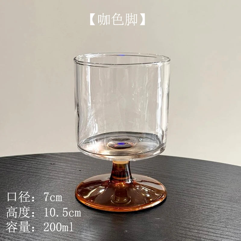 Ins Bla Base Glass Cup Juice Cup Home Use Transparent High Foot Cup Creative High-End Red Wine Cup Nordic Sle Beverage Cup