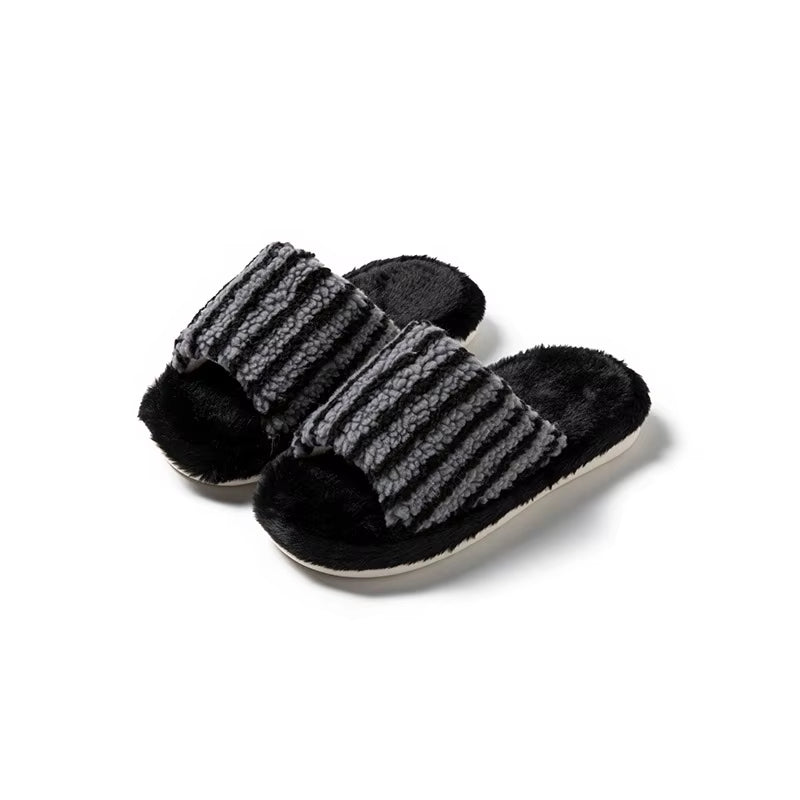Color Block Fur Cotton Slippers